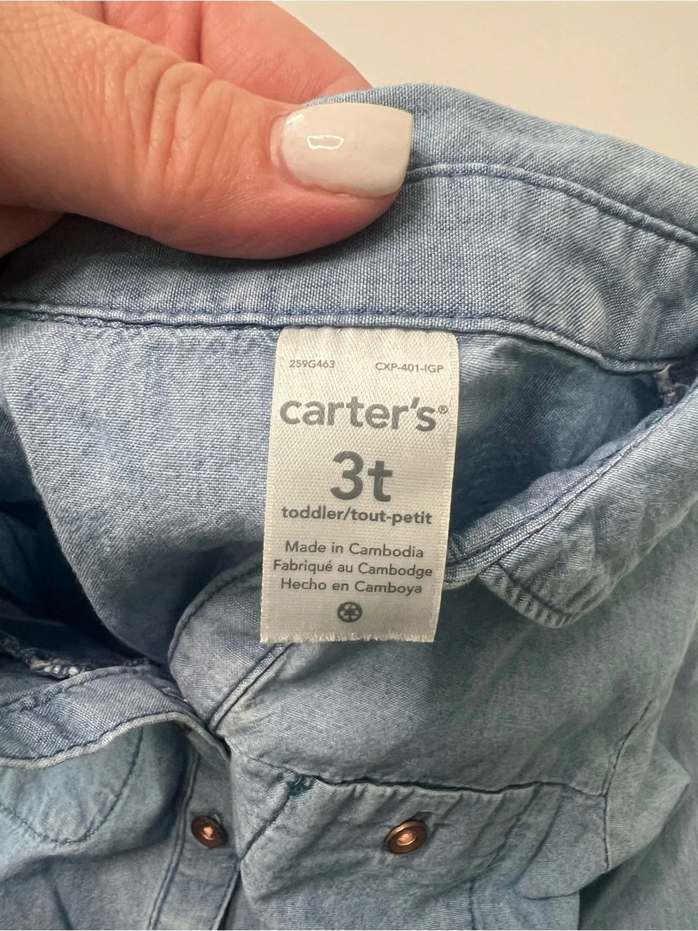 Girls 3T Carter’s Denim Half Button-Up Shirt
